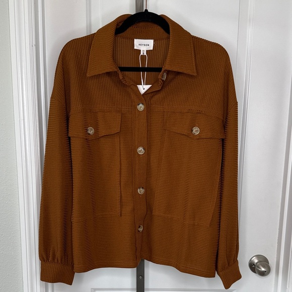heyson Jackets & Blazers - Heyson Tan Rubbed Utility Button Down Jacket NWT